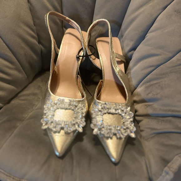 Rhinestone Embellished Gold Evening Heels - Picture 2 of 5